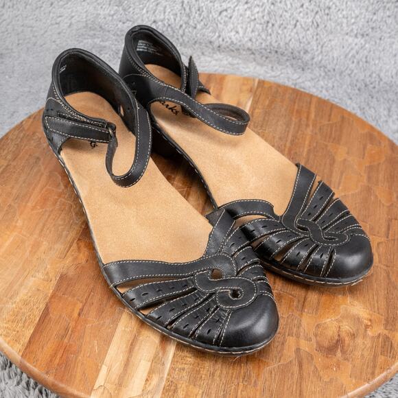 Clarks Womens 10 Shoes Wendy Mary Jane Leather Sandals Comfort Cushioned - Picture 1 of 6